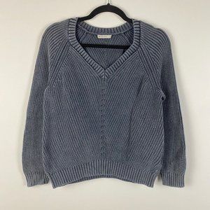 Marine Layer Ezra V-Neck Knit Pullover Sweater in Anthracite Small Long Sleeve